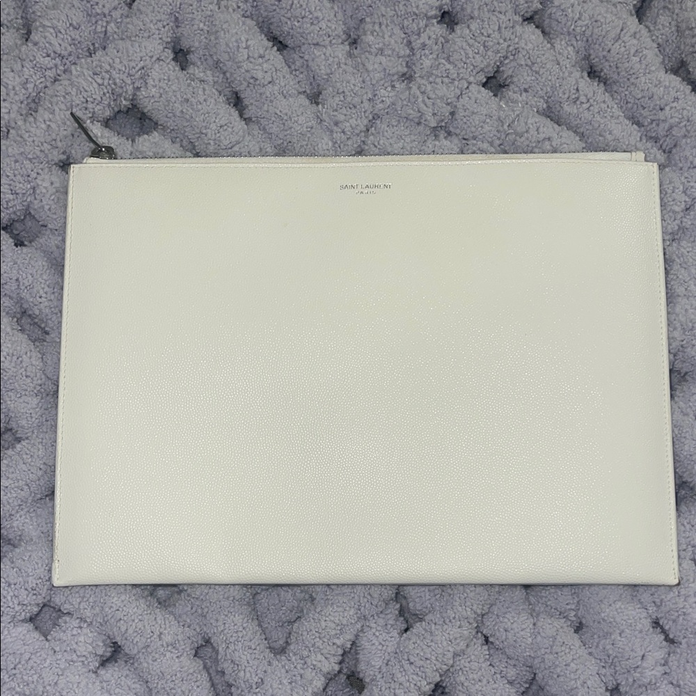 Saint Laurent Ivory Leather Clutch